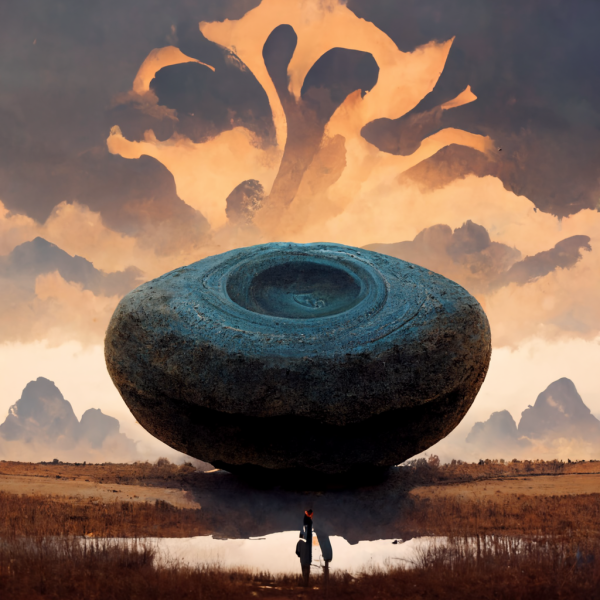 a large disc sitting in a field