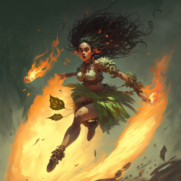 a druid dodges the flames