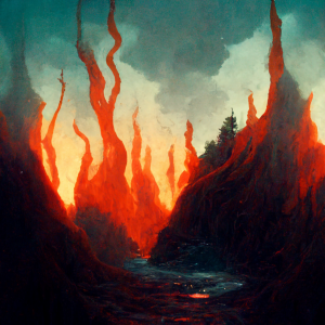 lava and fire erupt out of the earth
