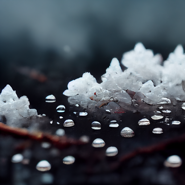 ice crystals and small droplets of frozen water surrounding them