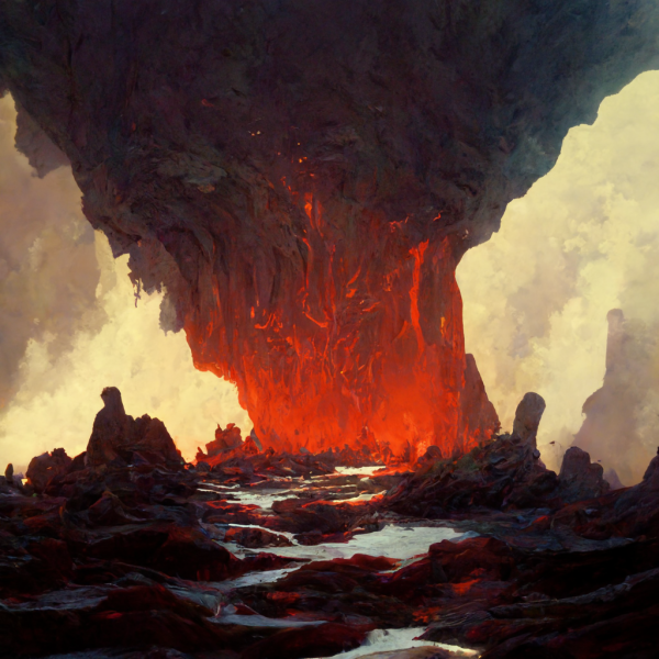 a bloom of fire and smoke and gas shoots out of a crack in the earth