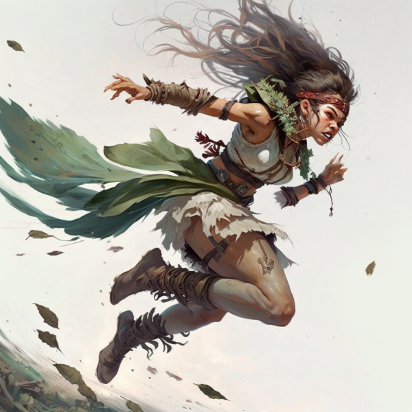a druid sprints, leaping through the air