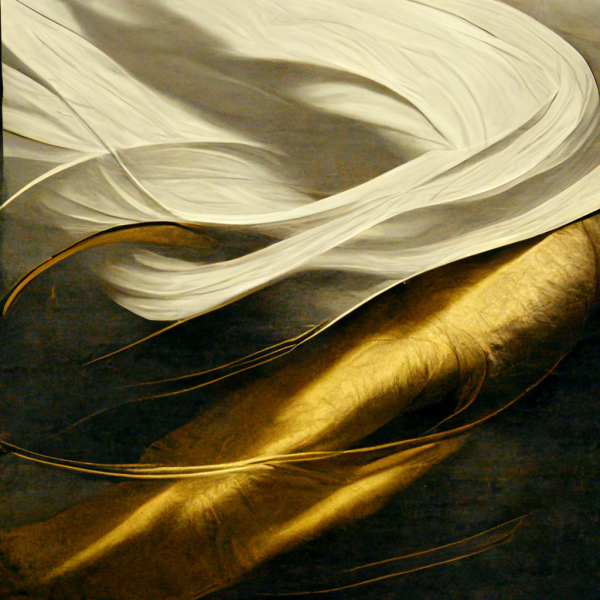 gold and silver cloth twists and folds in a peaceful array