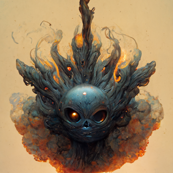 A skull with hair made of smoking knives
