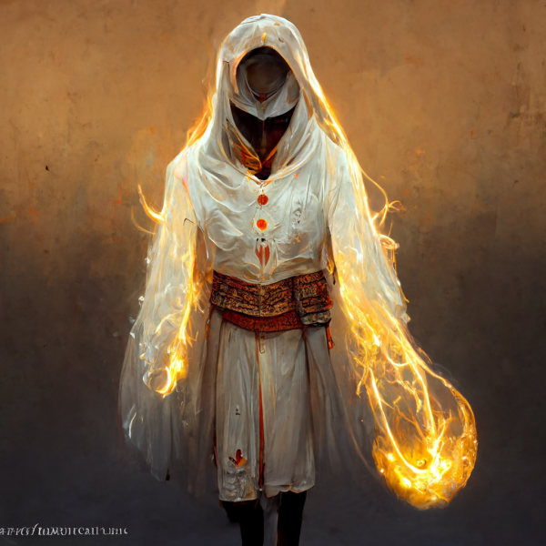 a pyromancer with a flaming left hand
