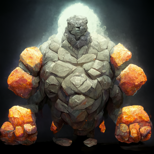 a solid stone elemental with bright orange stone arms
