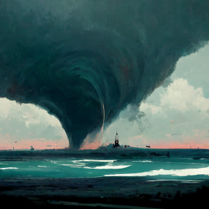 a massive storm rages over the sea