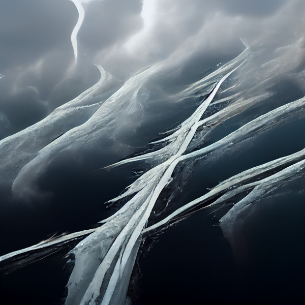 cracks show in a clear frozen lake