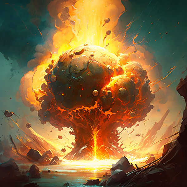 an explosion of dust and fire in a field