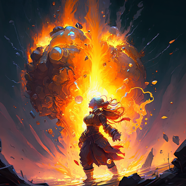 A twisting explosion of fire radiates through the sky