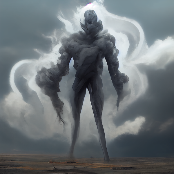 an elemental of air swirls and shifts in the storm