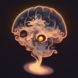 a brain and eyes made out of swirling smoke