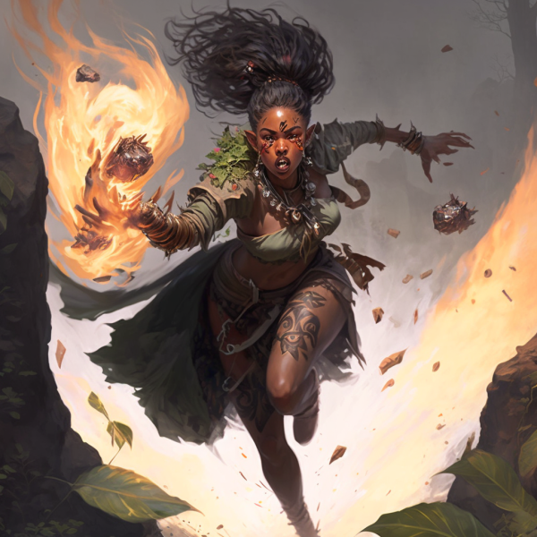 a druid pyromancer rushes forward after deflecting an attack