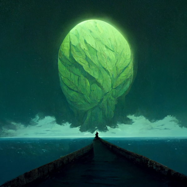a druid stands at the horizon, communing with a ki spirit