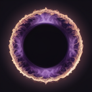 a void surrounded by purple smoke, surrounded by gold fire