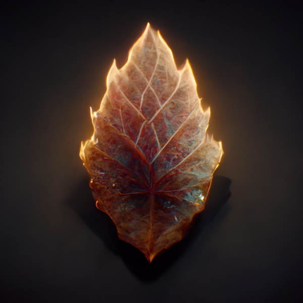 a shimmering leaf burns with energy