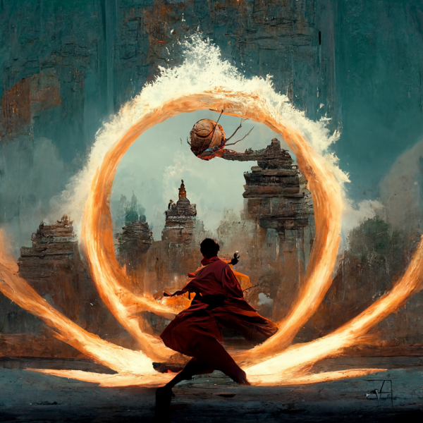 a pyromancer wields a looping ring of fire