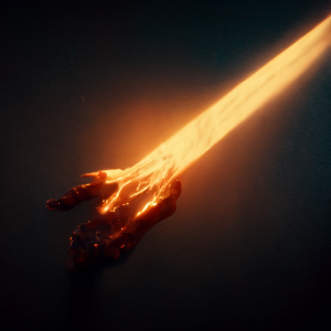 a powerful jet of fire extends from a shadowy claw