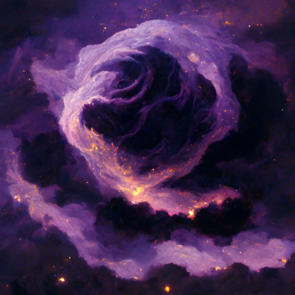 a swirling vortex of black, purple, and pink clouds