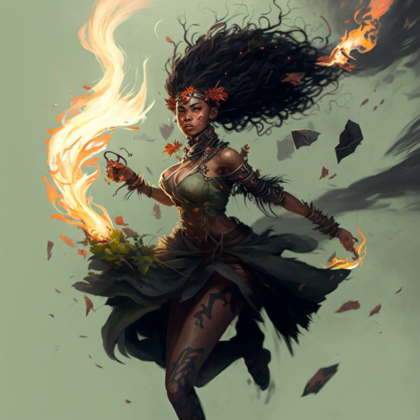 A pyromancer leaping and summoning fire