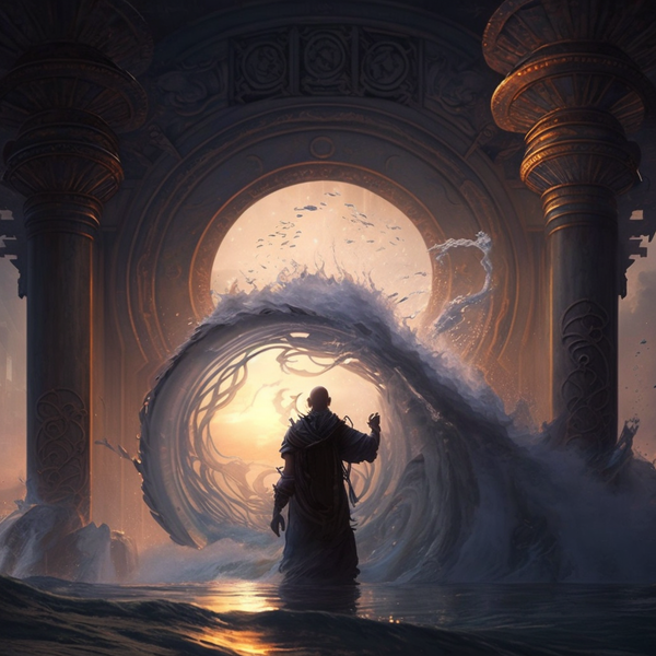 a twisting stream of water picks up a hydromancer