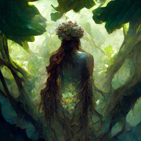a beautiful dryad spirit in the forest