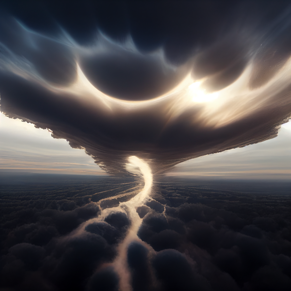 A twisting stormcloud, internally lit with golden light