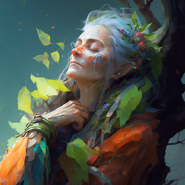 a beautiful dryad spirit in the forest