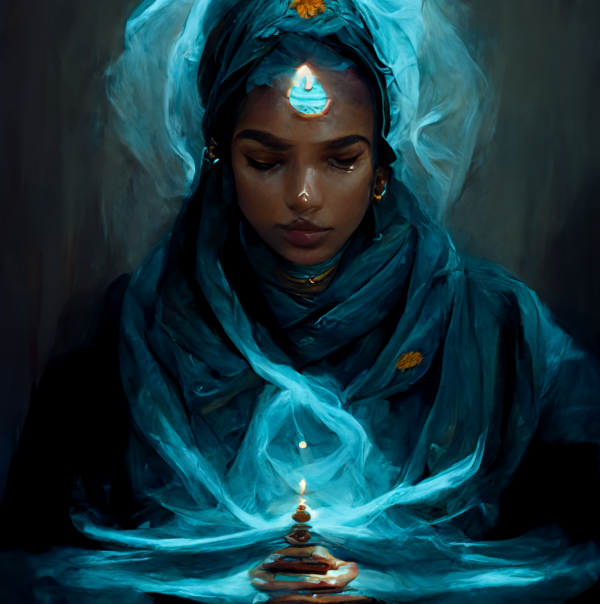 a dreamwalker burns blue incense and sees through the lotus chakra