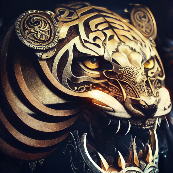 a close up portrait of a lifelike tiger-head statue