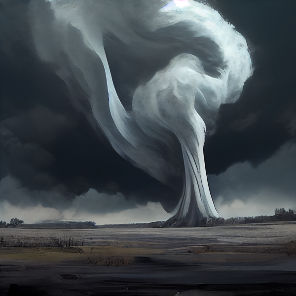 a tornado against a serene, dark sky