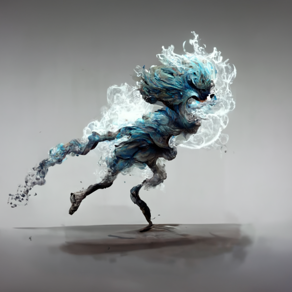 a water elemental leaps forward