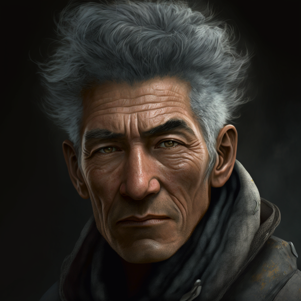 a grey-haired person with a haunted look in their eyes
