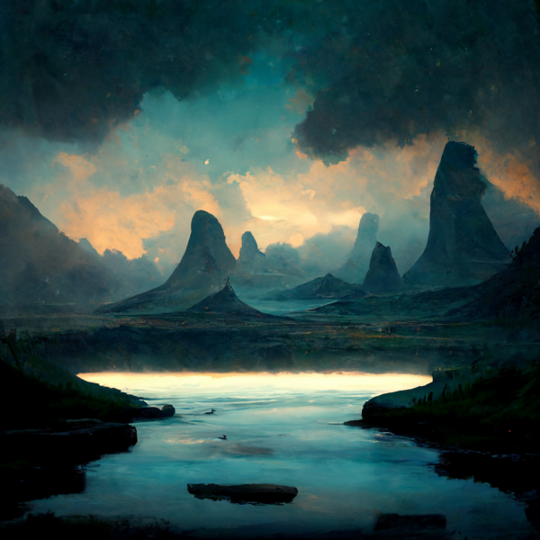 a serene lake, a cloudy evening