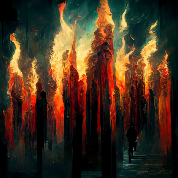 a wall of fire reminiscent of a forest fire